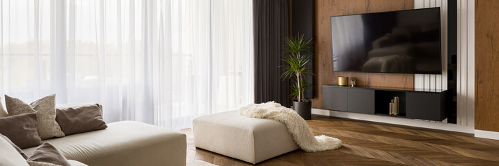Elegant designed living room, panorama