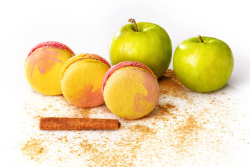 macaroon cookies with apple and cinnamon flavor on a white background