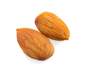 Closeup of almonds an isolated on the white background