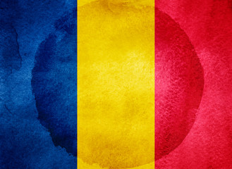 Watercolor flag on background.  Chad; Romania