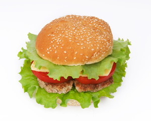Hamburger with cutlet and vegetables