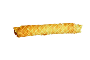 Waffle tube. Fresh pastries, top view. Close-up, isolate