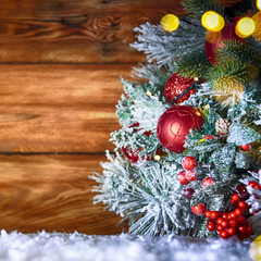 Holiday rustic background with Christmas tree