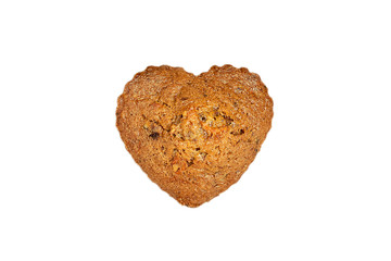 Cupcake in the shape of a heart. Fresh pastries, top view. Close-up, isolate
