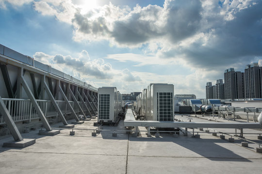 Central Air Conditioners Condenser Units At Building Rooftop