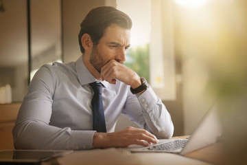 boss in home confinement working on his laptop