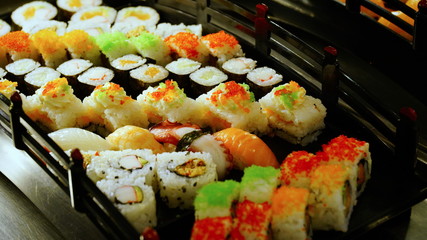 Coronavirus, Covid-19, staying at home and making sushi and sashimi, traditional fresh Japanese cuisine