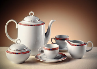 classic coffee set on brownish background