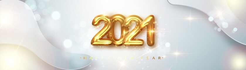 Happy new year 2021 banner. Golden Vector luxury text 2021 Happy new year. Gold Festive Numbers Design. Happy New Year Banner with 2021 Numbers