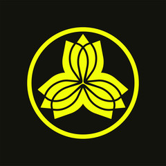 Blossom or lotus flower logo template with japanese kamon family crest illustration in flat design monogram symbol