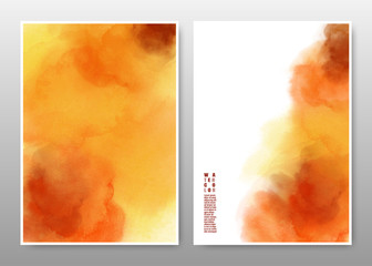 Orange and yellow mixed watercolor background set