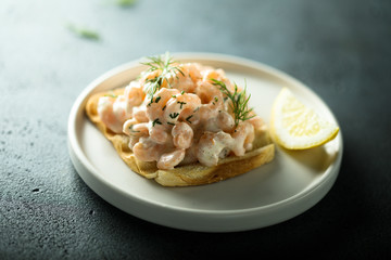 Swedish shrimp salad on toast