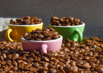 roasted coffee beans close up