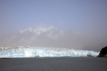 Hubbard Glacier, Alaska / USA - August 08, 2019: View from ship cruise deck near hubbard glacier, Seward, Alaska, USA