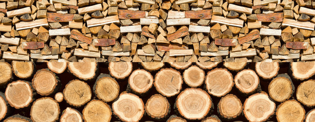 Preparation of firewood for the winter. Firewood background. Background of dry chopped firewood. Wooden background.Stacks of Firewood. 