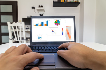 CEO looking at BI charts on a laptop - home office concept