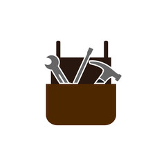 Wall hanging toolbox, tool container with wrench, screwdriver and hammer vector icon