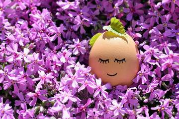 Cute Easter egg in phlox flowers