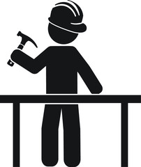 Construction worker with hammer working on a table vector icon