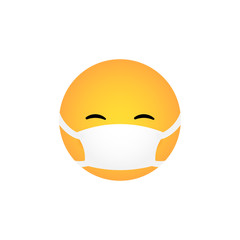 laughing Kawaii emoticon with medical mask isolated on white background. Corona virus protection concept. Emoji flat design for social media chat, web, infographics, apps. Vector illustration