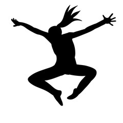  isolated, black silhouette girl gymnast jumping