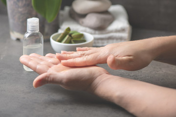 hand washing hand disinfection aloe vera hand care spa still life with pink orchid 