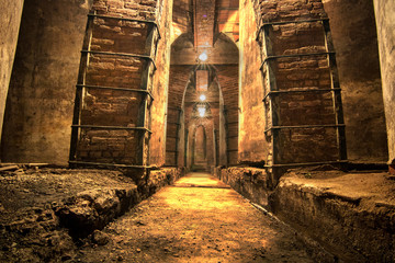 Old abandoned oil cellar corridor