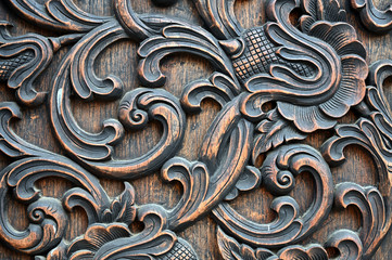 Close up of classical decorative pattern of wood carving