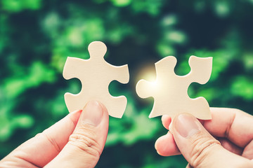 Partnership with puzzle jigsaw perfect fit match teamwork support build dream team. Join strategy...