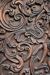 Close up of classical decorative pattern of wood carving