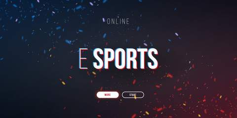 Cyber Sport banner with glitch effect. Esports Gaming. Video Games. Live streaming game match. Vector illustration with flame particles.