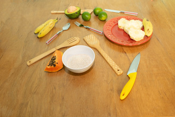 Delicious fruits with kithen things