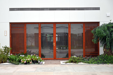 Chinese garden building shop glass door