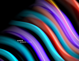Silk smooth lines on black, liquid fluid color waves. Vector Illustration