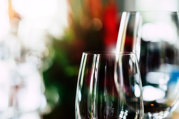 Elegance luxury restaurant empty close shutdown no customers during coronavirus quarantine lockdown. Food fine dining business in crisis finance bankruptcy. Cancel events celebration party wedding