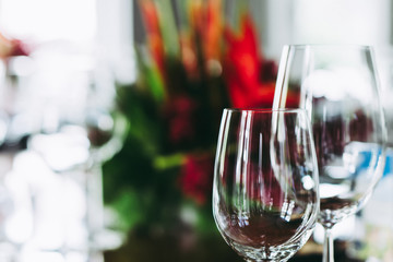 Elegance luxury restaurant empty close shutdown no customers during coronavirus quarantine lockdown. Food fine dining business in crisis finance bankruptcy. Cancel events celebration party wedding
