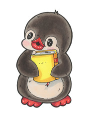  illustration with funny cartoon penguin