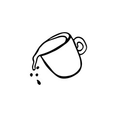 Hand-drawn cup with liquid in doodle style. Linear illustration. Vector image.