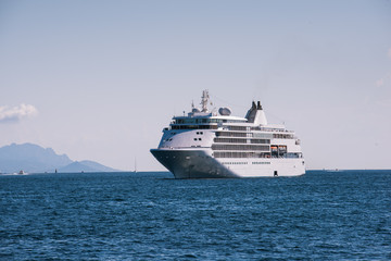 luxury cruise ship at anchor in the mediterranean