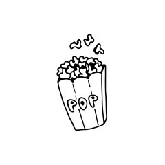 Hand-drawn doodle popcorn. Linear illustration. Vector image.