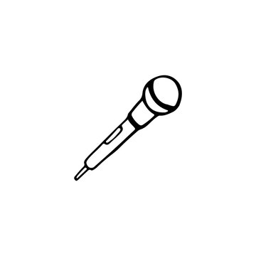 Hand-drawn microphone in doodle style. Linear illustration. Vector image.
