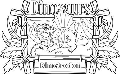 prehistoric predatory dinosaur dimetrodon, coloring book, funny illustration