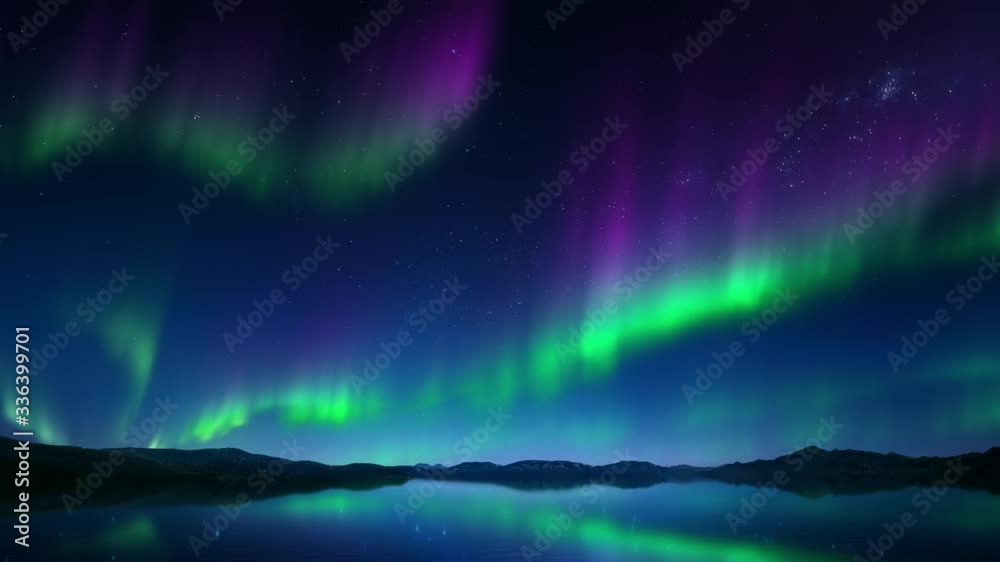 Wall mural time-lapse of ever-changing colorful aurora