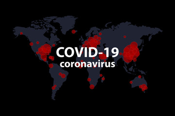 Covid-19, Covid 19 map confirmed cases report worldwide globally. Coronavirus disease 2019 situation update worldwide. Maps show where the coronavirus has spread, graphic on dark grey background.