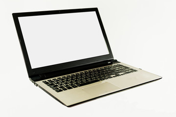 Laptop in angle position with blank screen.