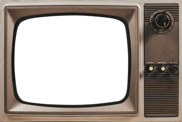 Vintage old TV cut out screen with clipping path, retro television, close up