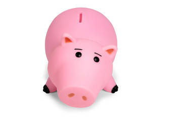 Pink piggy bank isolated on white background, clipping path