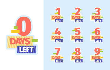 days left. countdown time limits promotional business badges with numbers for sale market advertizing vector logotypes