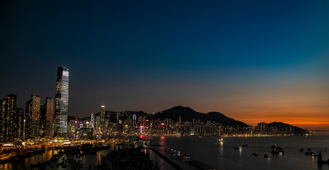 Fototapeta na wymiar Aerial View Of Hong Kong city At Sunset