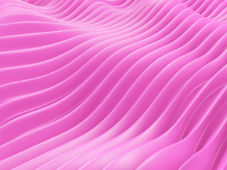 Soft shapes in pink color on wavy surface. 3d render.